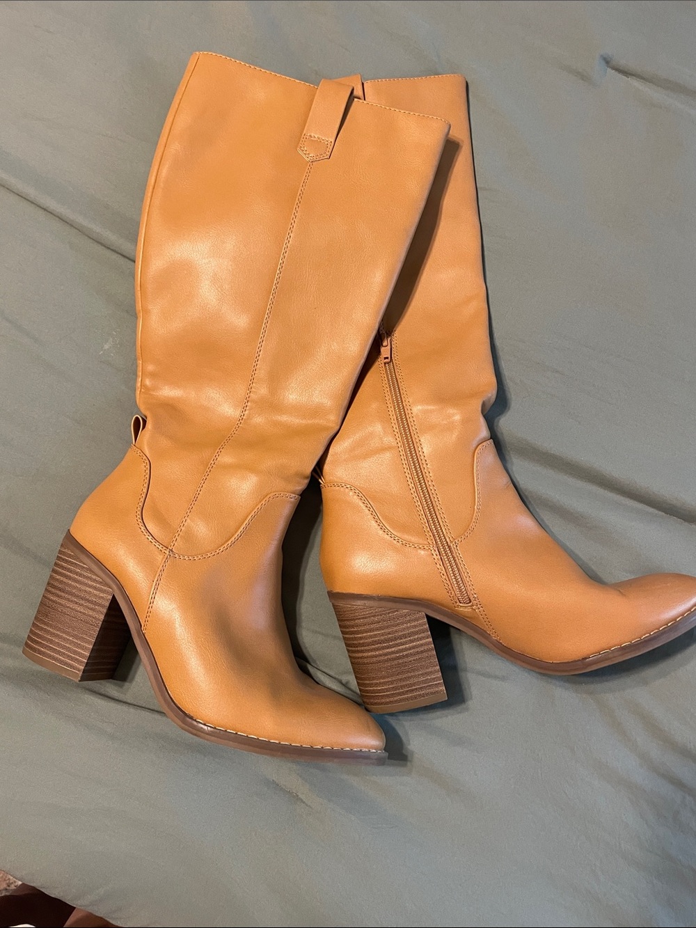 Universal Thread Tan Leather Mid-Calf Block Heel Boots - Picture 1 of 6